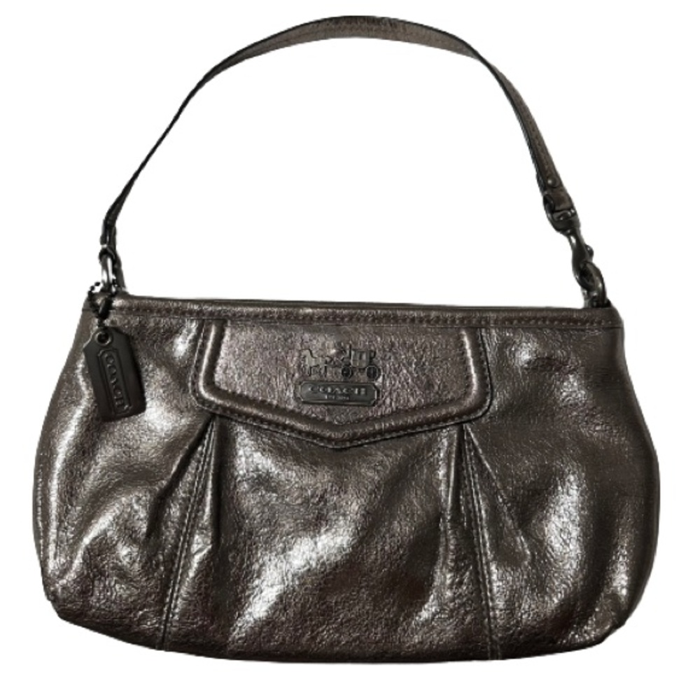 Coach Clutch Wristlet Pewter Leather